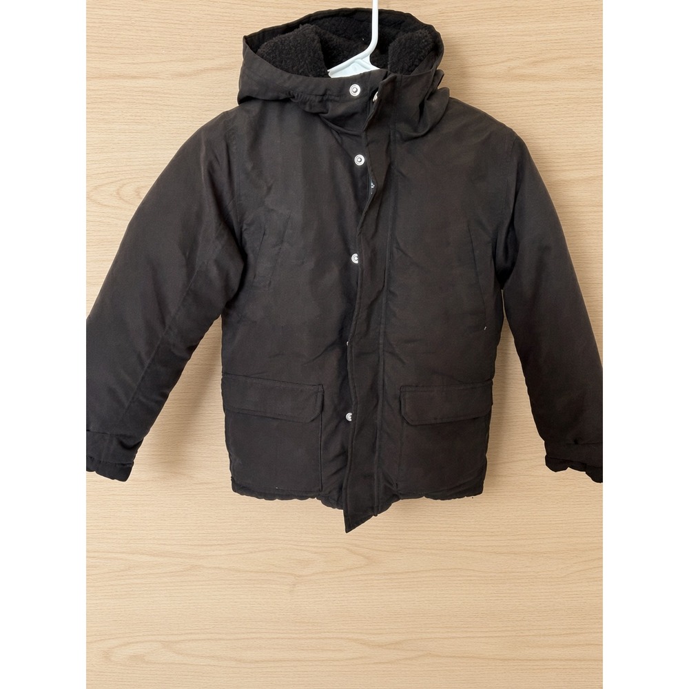 Old Navy Kids Black Sherpa Lined Parka Jacket Water Resistant Size S 6-7